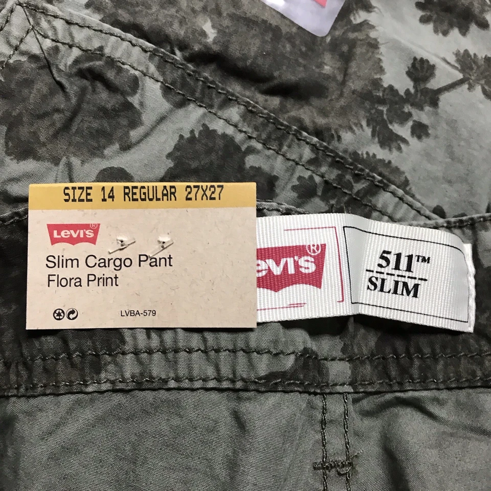 Levis Pants Kids 14 Regular 27X27 Green Flora 511 Slim Cargo Tapered Leg NWT - Image 4 of 4