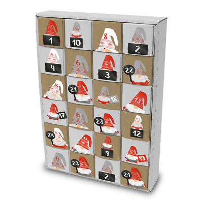 itenga Adventskalender zum Füllen Wichtelbande Design 24x Würfel Boxen 6,5cm neu