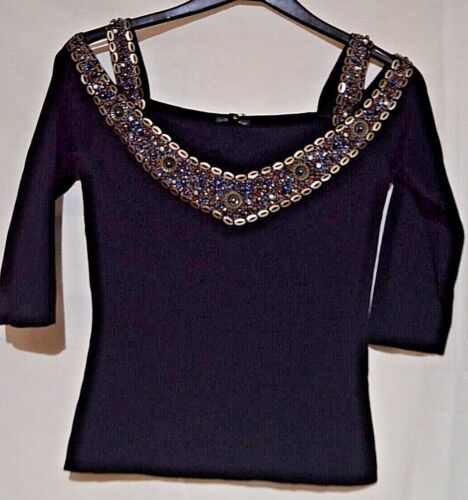Leo Guy Smart Black Knit Top Decorative Straps & Open Sleeves Size: S/M - Picture 1 of 6