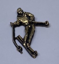 Vintage Gold-Tone Skier With Poles Downhill Alpine Skiing Ski Lapel Pin 109