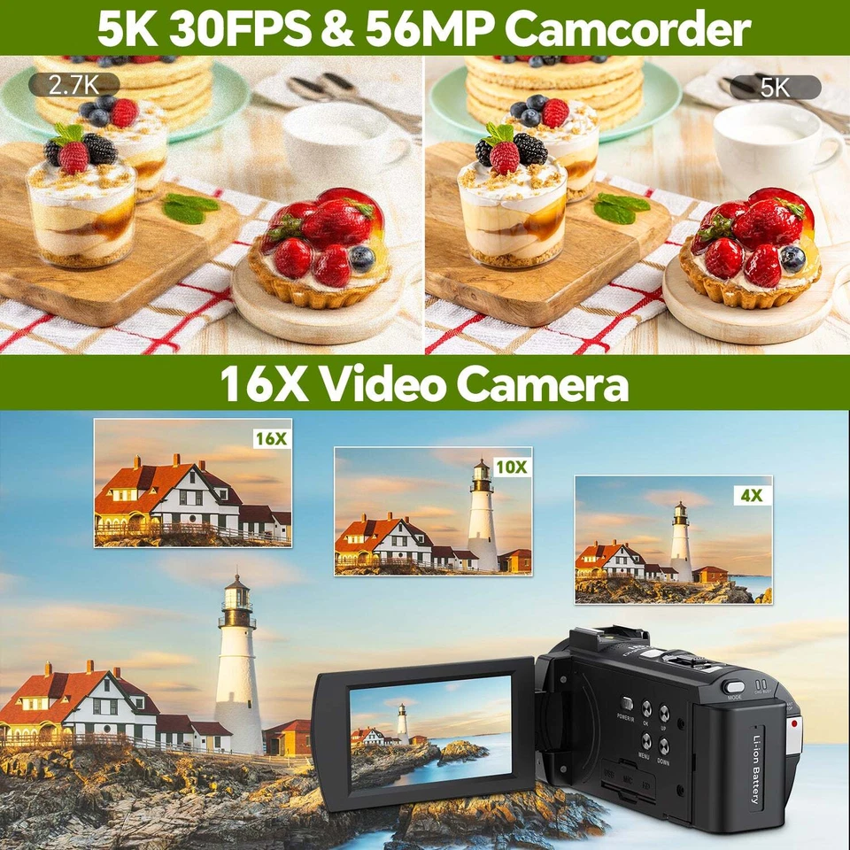 🔥UHD 5K & 56MP Video Camera Camcorder WiFi 3'' with 64GB Card & IR Night Vision - Image 4 of 4