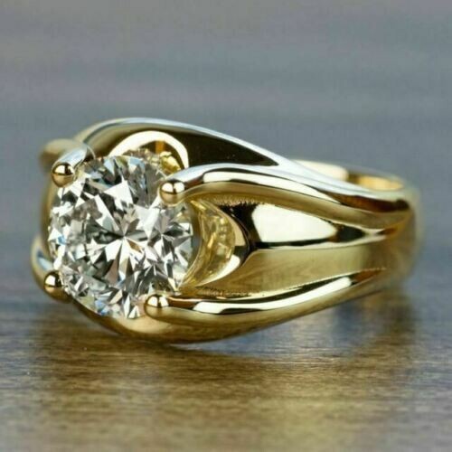 3Ct Round Cut Lab Created Diamond Men's Engagement Ring 10K Yellow Gold Finish - Picture 2 of 4