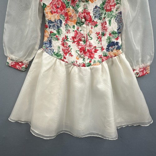 VTG 90s Little Girl Dress Sz 8 Cottagecore Easter Floral Drop Waist Chiffon USA - Picture 7 of 20
