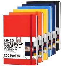 6 Pack A5 Lined Journal Notebooks, 200 Pages Hardcover College Ruled, 5.5" x ...