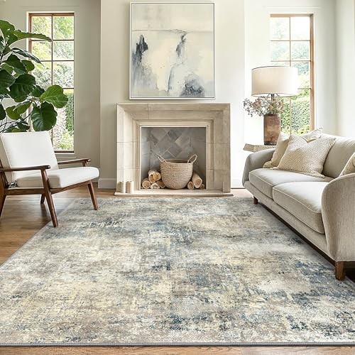 Washable Area Rugs for Living Room Bedroom, 8x10 Modern 8X10 Light Gray Blue - Picture 1 of 6