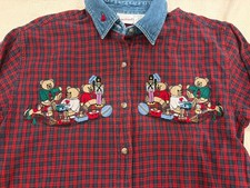 Vintage Bobbie Brooks Plaid Christmas Button Up Denim Collar
