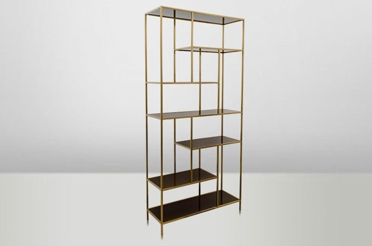 Casa Padrino Art Deco Luxus Regal Schrank Edelstahl Gold mit getönten Glasböden 