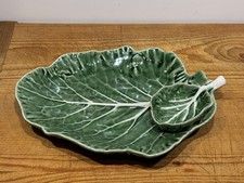  Bordallo Pinheiro Cabbage Leaf Tray With Bowl for Dip (kintsugi repair)