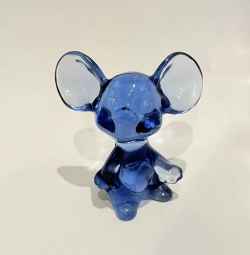 Vintage Fenton Art Glass Mouse Figurine Cobalt Blue 3" Big ears Rat Stamped