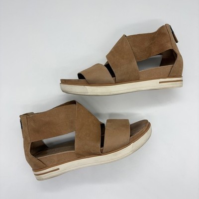 Eileen Fisher Sport Tumbled Leather Sneaker Sandal Sz 7 Tan Brown Straps Comfort