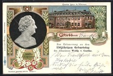 AK Weimar, Goethe Haus, Büste v. Goethe, 150 jähriger Geburtstag von Goethe 189 