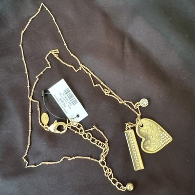 Chico's Delicate Talli Heart Dog Chains CZ Gold Tone Necklace 15'' Drop NEW