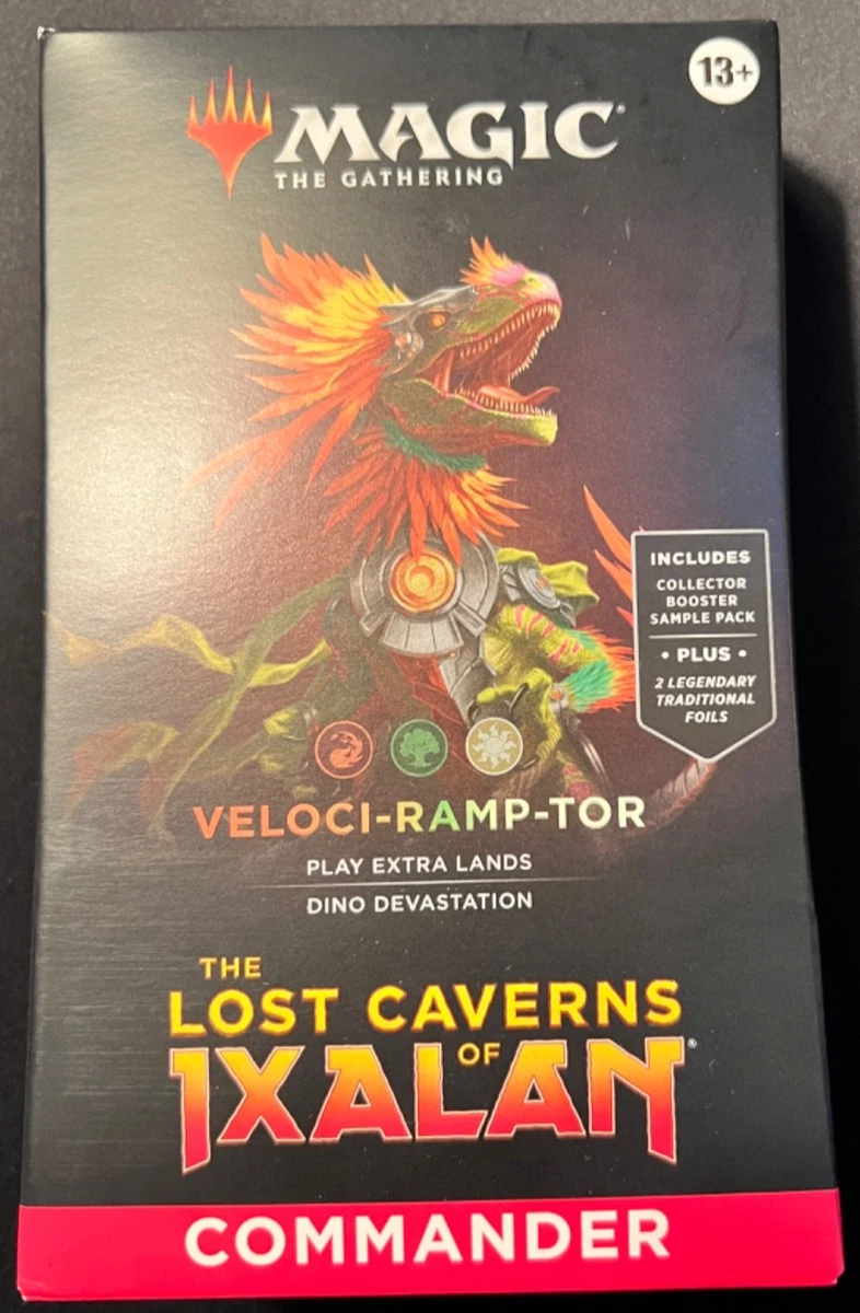 Magic: The Gathering Veloci-Ramp-Tor Commander Deck - Lost Caverns Of Ixalan, Dinosaur Tribal, 100 Cards Sealed Magic: The Gathering Veloci-Ramp-Tor Commander Deck - Lost Caverns Of Ixalan, Dinosaur Tribal, 100 Cards Sealed