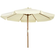 Outsunny Garden Parasol Patio Umbrella with Ruffles and Wooden Pole Beige
