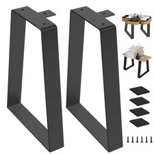 2-Set 16"H x 11"W Black Trapezoid Metal Table Legs Heavy Duty Furniture Feet
