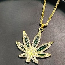 Women's Maple Leaf Pendant Necklace with Inlaid Rhinestone Alloy Hip-hop Gift
