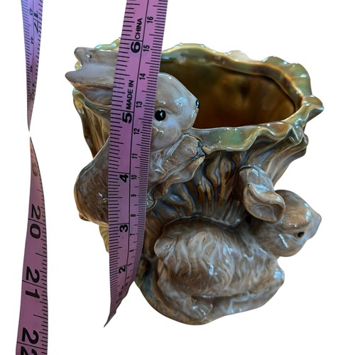 Bunny Rabbit Planter Vintage Ceramic Cabbage Peter Rabbit Glazed Retro Country - Picture 16 of 16