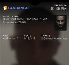 Dune: Part Three IMAX 70MM Ticket Regal LA Live Los Angeles Dec 18 10:45 PM