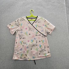 The Wonderful World Of Disney Women Scrub Top M Pink Graphic Tinker Bell
