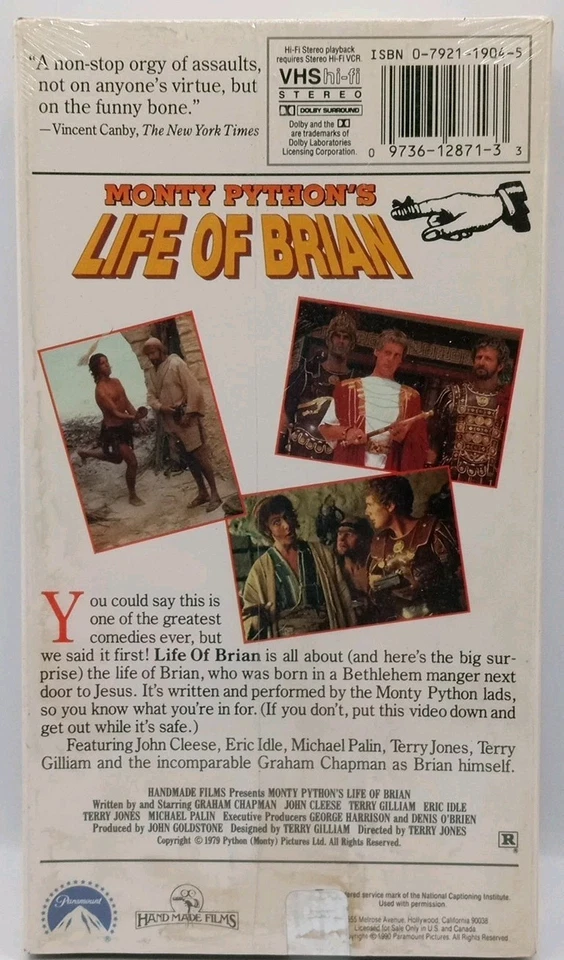 1979 Monty Python's Life of Brian VHS tape, 1990 Paramount Pictures NEW SEALED - Image 3 of 4