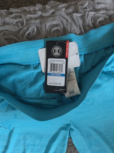 NWT Under Armour Teal Blue/ Black Capri Activewear Pants Girls XL (YXL) - Picture 6 of 7