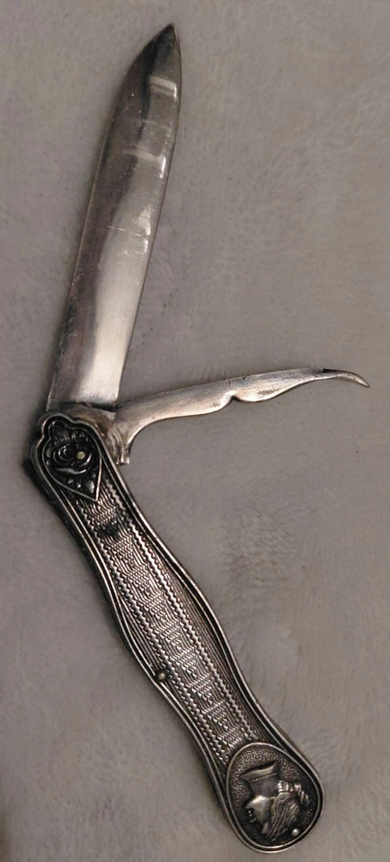 Cuchillo de jinete victoriano plateado de 2 hojas cuchillo de fruta E.C.N 1876 Foto 4 de 4