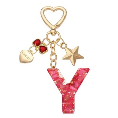 Cute Initial Letter Keychain, Letter-Y Keychains for Women Girls Bling Red