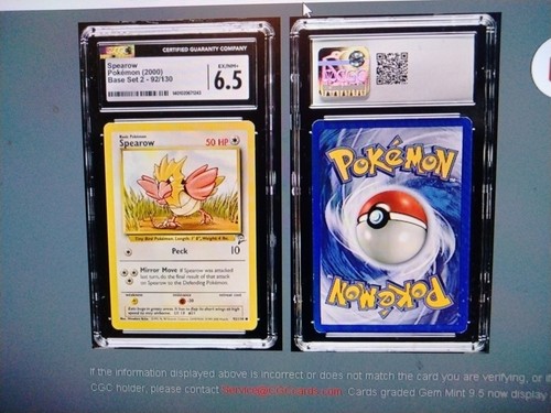 CGC 6.5 Spearow Pokemon (1999) Jungle 92/130 Trading Card Base Set 2 Pop 7 - Picture 8 of 8
