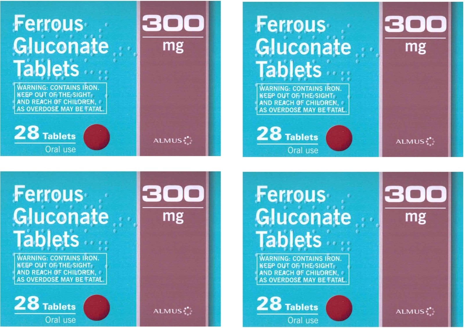 4 x FERROUS GLUCONATE 300mg Iron Tablets (28 per pack)   **GENERIC** NP