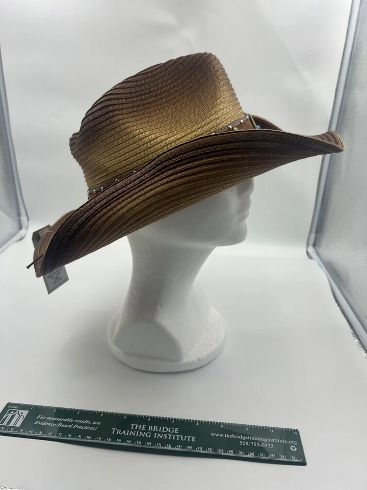 Sombrero de Vaquero Peter Grimm Paja Marrón Turquesa Cuentas Western Drifter Cris PGD1776 Foto 2 de 4