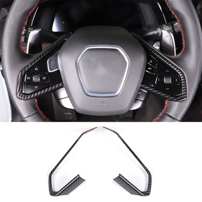 2PCS Carbon Fiber Lenkrad Taste Rahmen Trim Passend F��r Corvette C8 2020-23