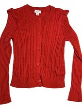 Crown & Ivy Kids Red Cable Knit Cardigan Sweater with Ruffle Detail, Size Large