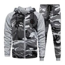 Men's Gym Contrast Jogging Full Tracksuit Hoodies Fleece Joggers Set, TZ57 Gr...