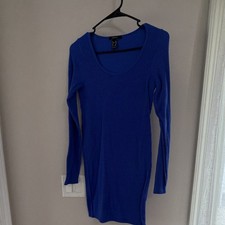 FOREVER 21 Blue Knit Sweater Dress Long Sleeve Scoop Neck Short M