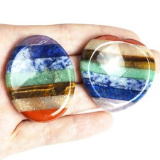 2PCS Worry Stones for Anxiety, 7 Chakra Thumb Oval Heart Crystals Oval heart