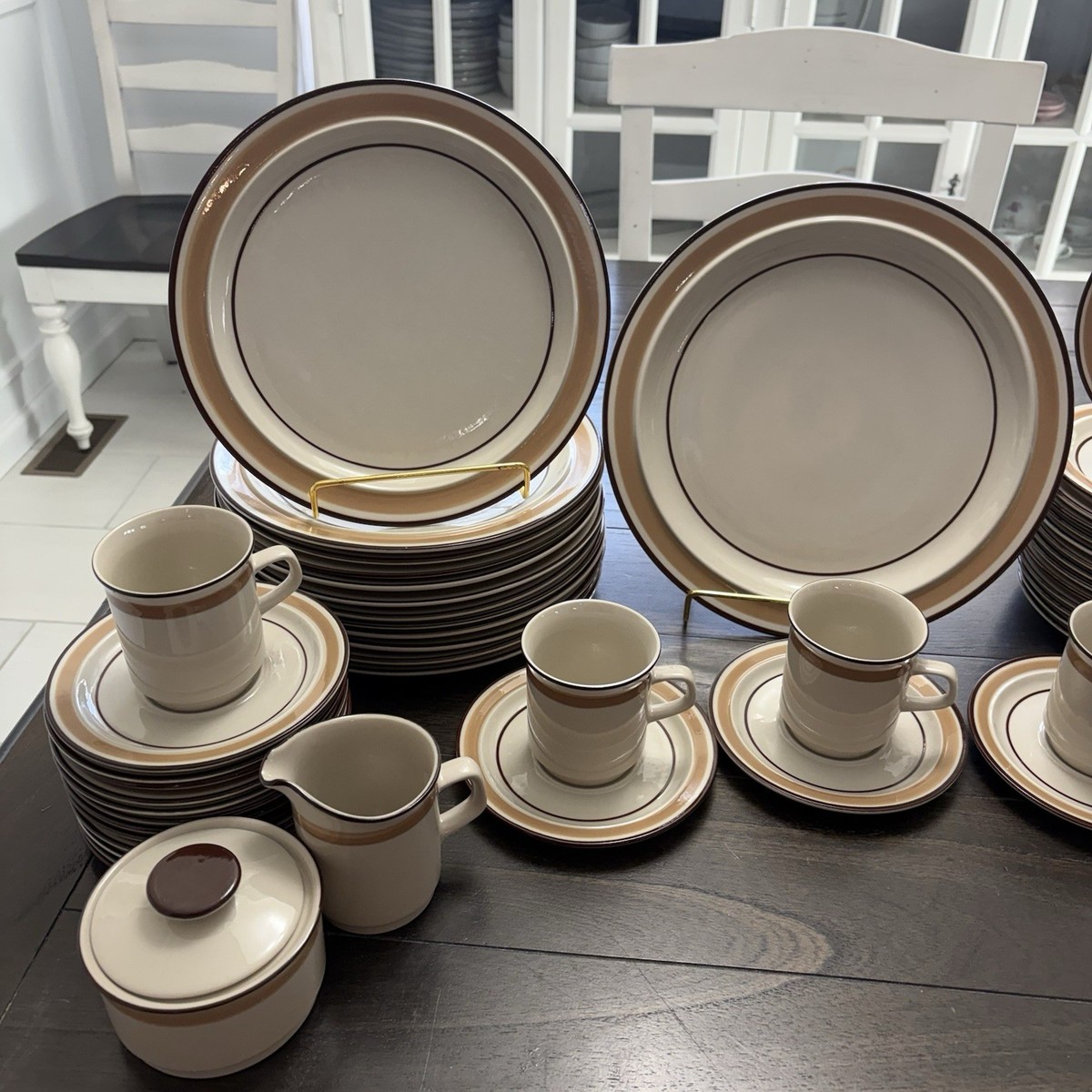 Vintage Brown Tan Stoneware Dinnerware Set 74 Pc Japan Mid Century