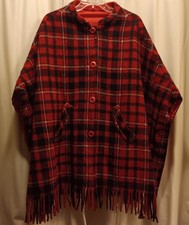 Vintage Red Plaid Wool Cape. Fits Up To 1X See Measurements