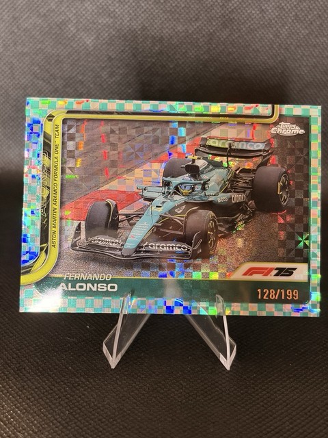 2025 Topps Chrome F1 Fernando Alonso Aqua Checker Flag /199 #81