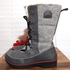 (FLAW) Sorel Tall Gray Faux Fur Lined Lace Up Snow Boots Women's 12 EU43