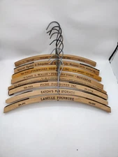 Vintage Wood Fur Coat Hangers w/Store Branding, Lot of 8