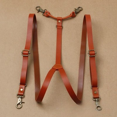 Genuine Leather Straps Braces Men's British Suspenders Hook Buckle Adjustable
