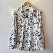 KARL LAGERFELD PARIS Paris Eiffel Tower Hearts Print Button Up Shirt XL