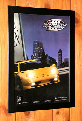 1998 Need for Speed III Hot Pursuit PS1 Mini Werbeblatt Gerahmt Poster Ad Framed