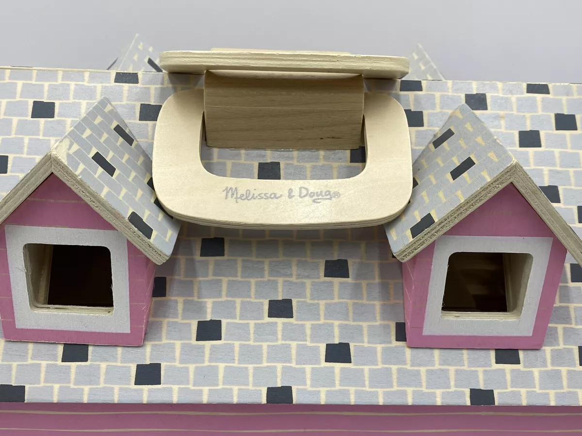 Melissa Doug Fold Go Wooden Dollhouse with Furniture Pink