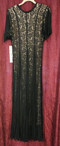 NWT Vintage NOSTALGIA Women's Maxi Dress Sz Small Black Lace over Beige Ivory - Picture 2 of 11
