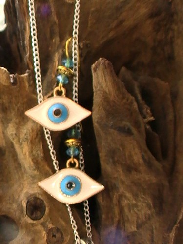 EGPYTIAN ISIS WINGS NECKLACE AND OSIRIS EYE EARRINGS SOUL MATES LOVERS palm leaf - Picture 2 of 12