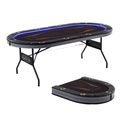 Foldable Poker Table 10 Player LED Lights Texas HoldEm Casino Game Cup Holders