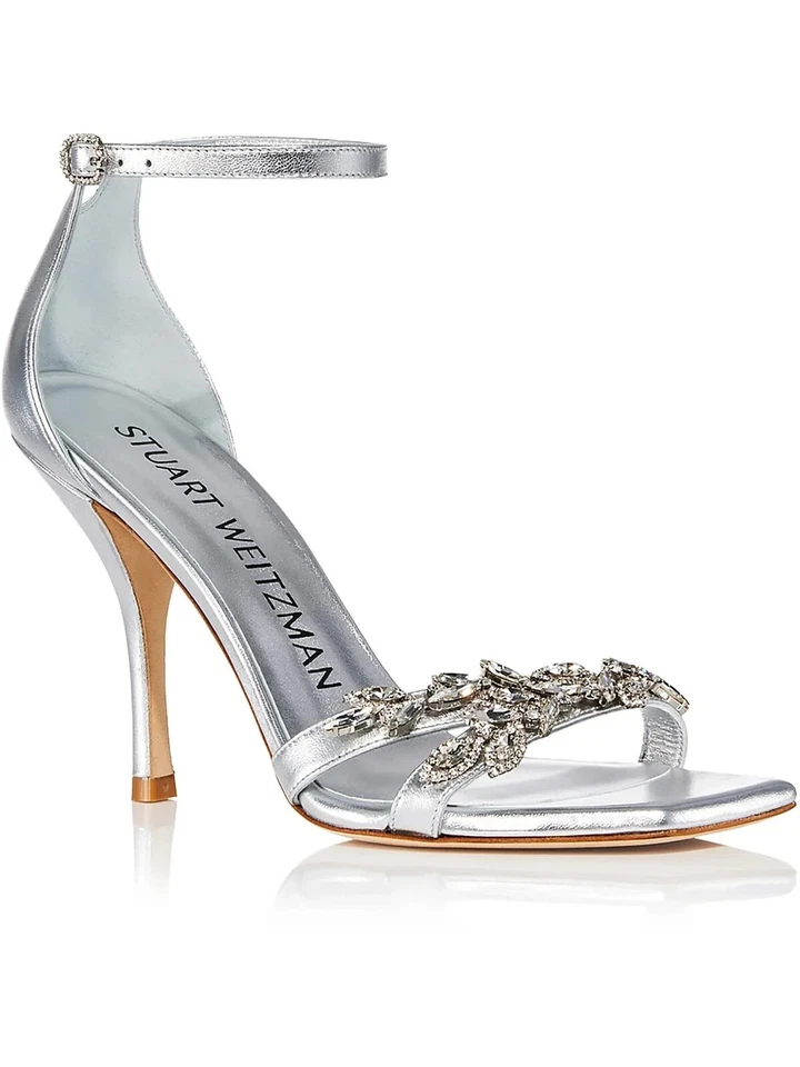 Sandalia Stuart Weitzman Nudist Vow 100 punta cuadrada cristal tacón alto $650 talla 9,10 Foto 2 de 4