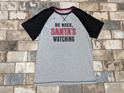 Holiday Famjams Large ''Be Nice, Santa's Watching'' Gray Black T-shirt