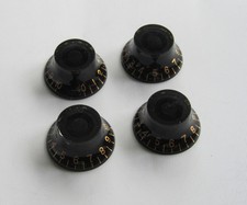 Set of 4 LP Speed Bell Knobs Top Hat Knob Black w/ Gold Numbers fits Les Paul